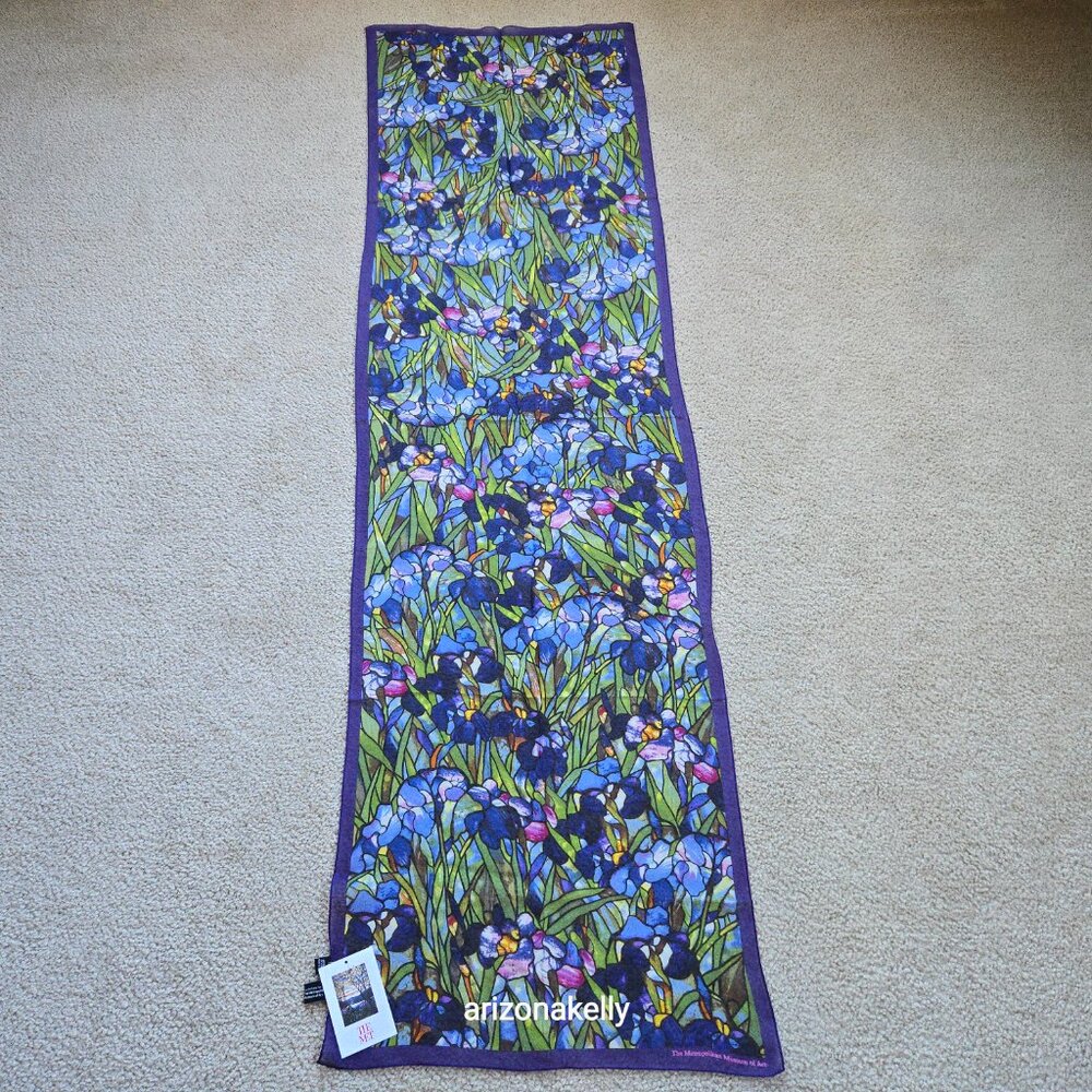 NWT The Met Silk Scarf Tiffany Irises Stained Glass Flowers Floral - Picture 7 of 9